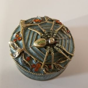 Blue enameled and bejeweled Spider Trinket Box